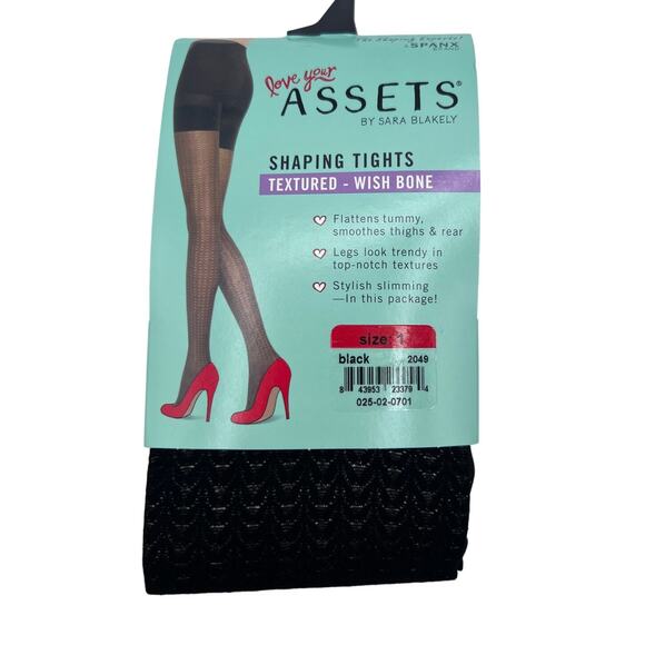 Love Your Assets Sara Blakely Shaping Tights Textured Wishbone Black 2049 Size 1 - Picture 1 of 6